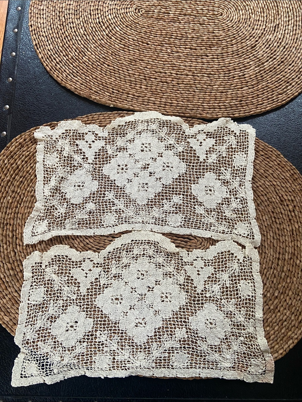 Handmade Crochet Lace Rectangular Panels - Cream
